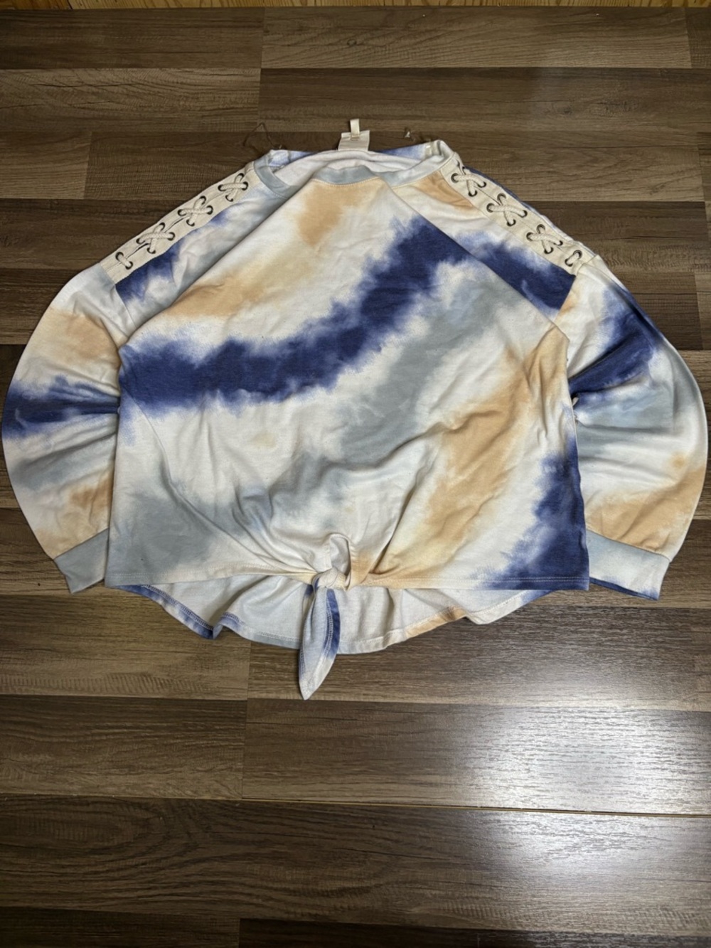 Rose & Olive Multicolor Tie-Dye Lace-Up Long Sleeve Blouse Women’s Size L